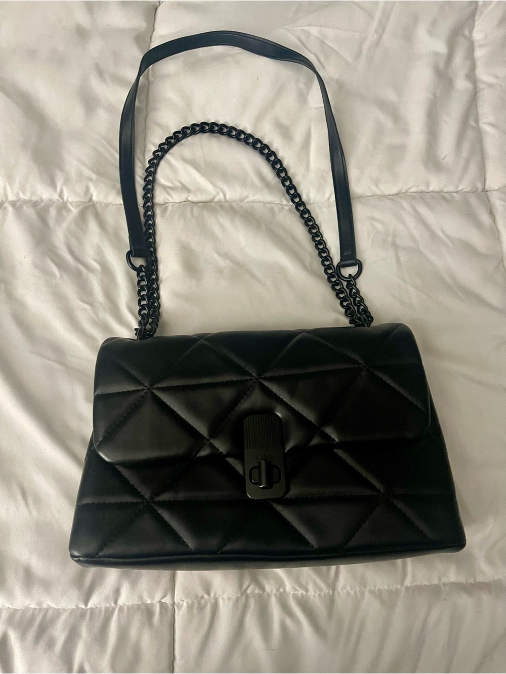 Aldo Black Quilted Shoulder Bag with Chain Strap